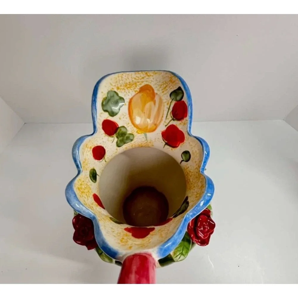 Certified International California Garden Red Rose Hand Painted Pitcher and Basi